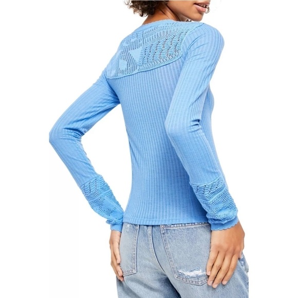 Free People | Colette Crochet Ribbed long Sleeve Blue Size XS - Picture 3 of 9